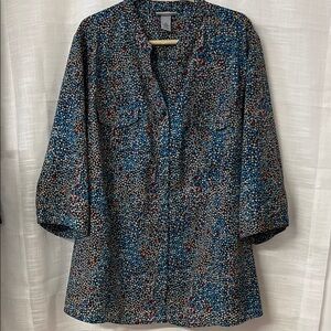 Catherines 2X Floral Blue Women's Top Maggie Barnes plus size blouse button-down